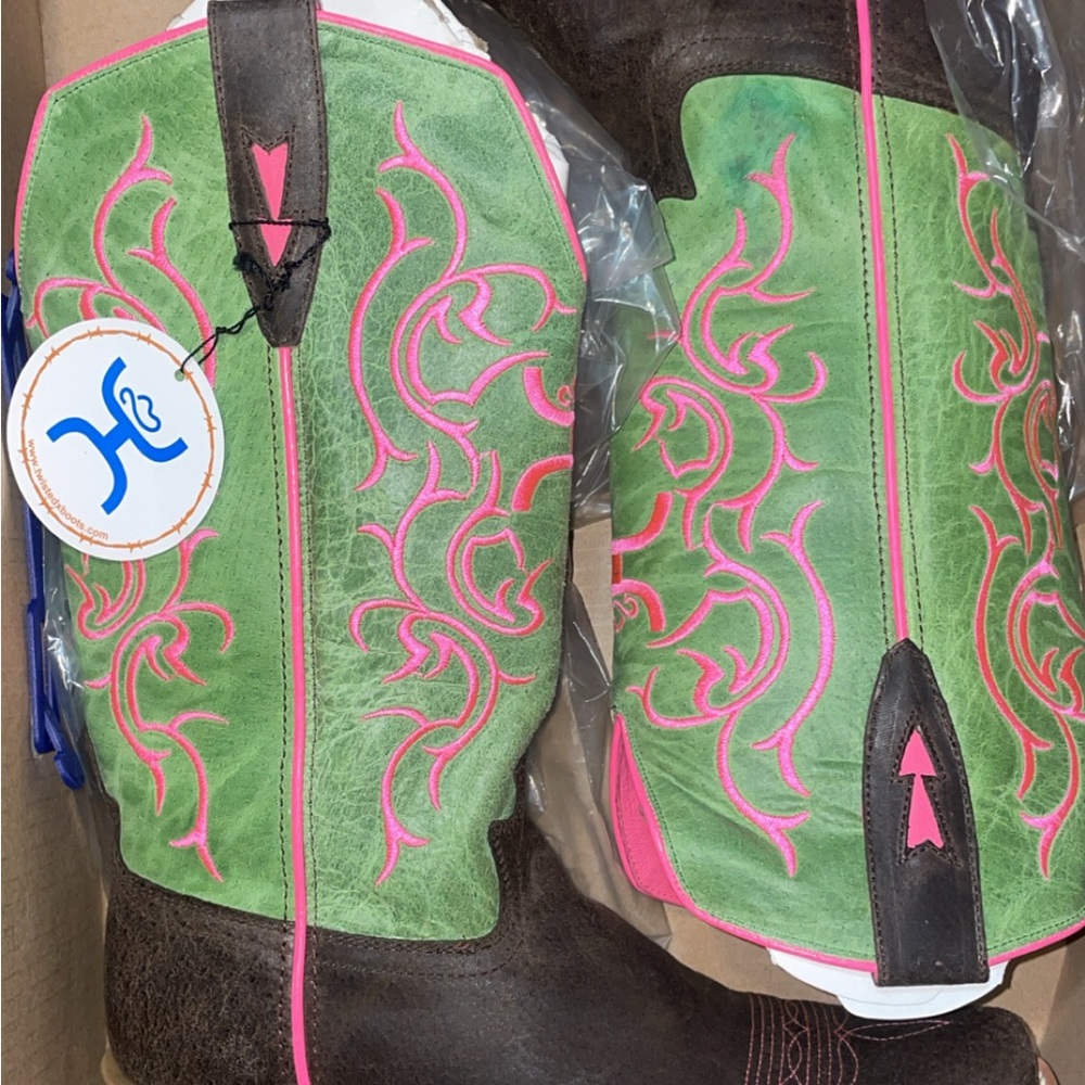 Twisted X Green and Pink Heeled Boots